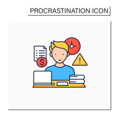 Late payments color icon.Invoices not paid on time.Non-timely payment. Procrastination concept. Isolated vector illustration