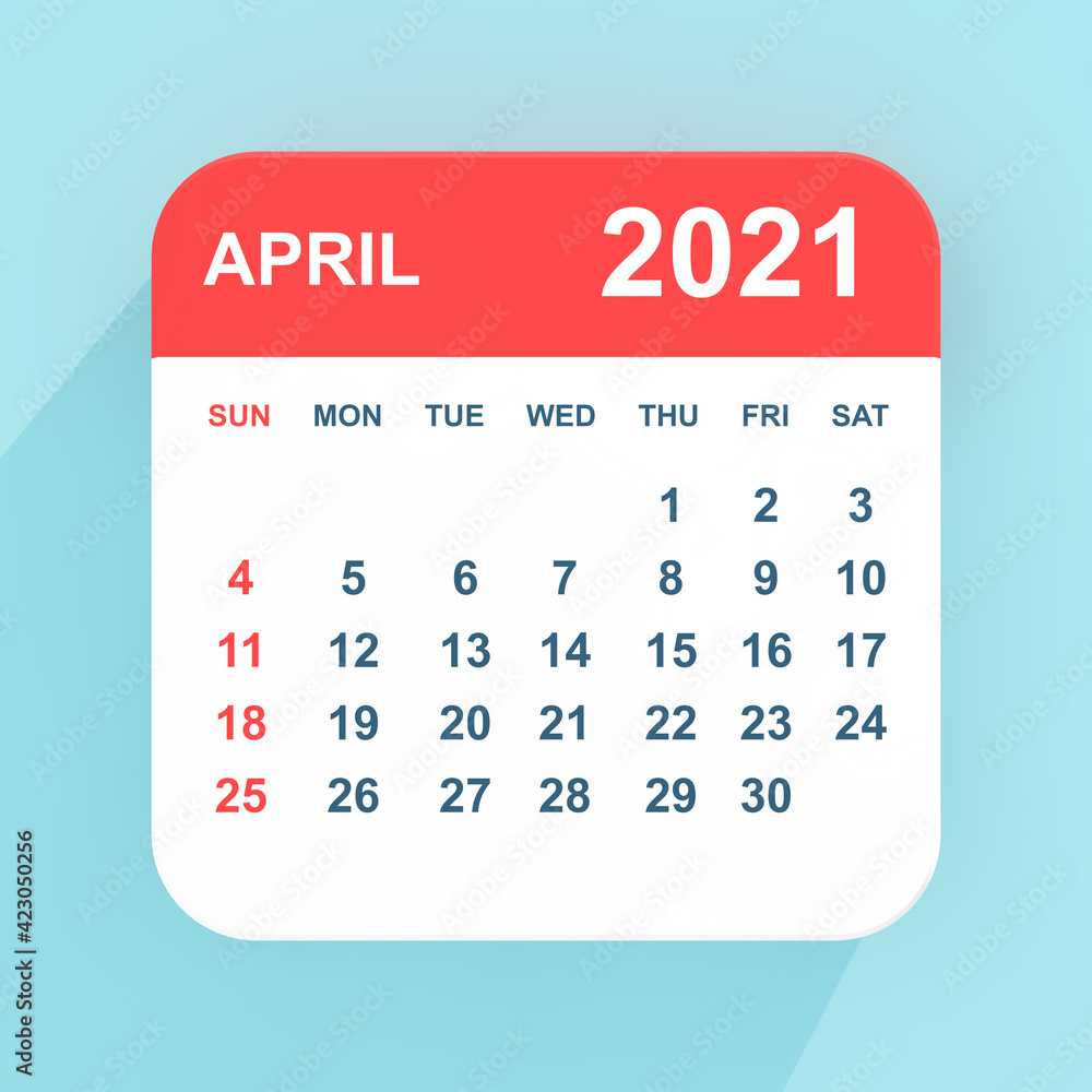 Aufkleber flat icon calendar april 2021. 3d rendering
