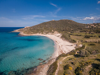 Aerial view of Bodri beach in Corsica