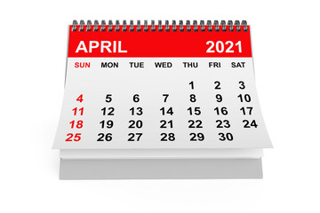 2021 Year April Calendar. 3d rendering
