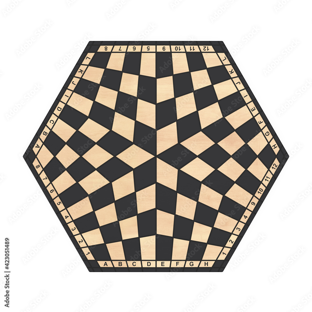 Aufkleber three players hexagonal chessboard. 3d rendering
