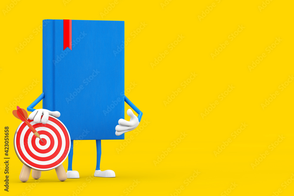 Aufkleber Blue Book Character Mascot with Archery Target with Dart in Center. 3d Rendering