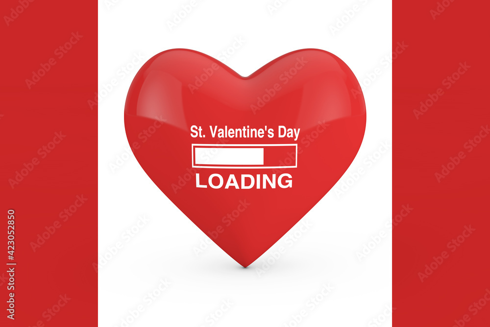 Poster progress bar showing st. valentine's day loading with red heart. 3d rendering