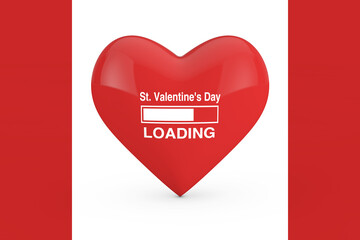Progress Bar Showing St. Valentine's Day Loading with Red Heart. 3d Rendering