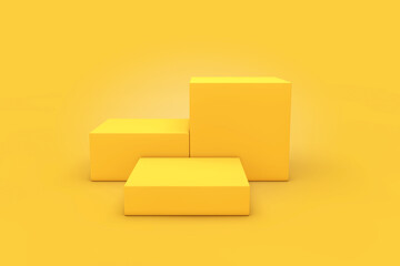 Yellow Cubes Products Stage Pedestal. 3d Rendering