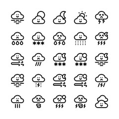 Set of cute weather cloud outline style icon and illustration
