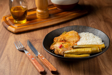 Chicken with okra and rice. Typical Brazilian dish.