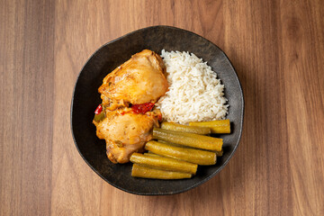 Chicken with okra and rice. Typical Brazilian dish.