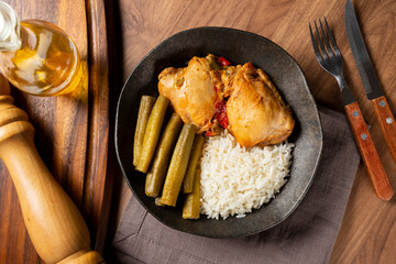 Chicken with okra and rice. Typical Brazilian dish.