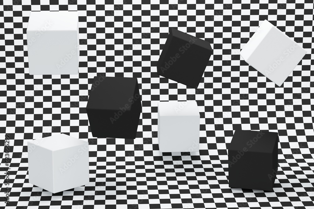 Aufkleber abstract background with black and white flying cubes. 3d rendering
