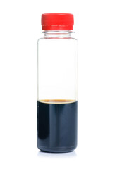 Bottle with soy sauce on white background isolation