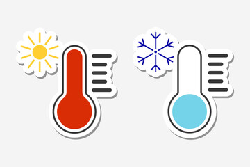 Two Thermometers with sun and snowflake - stickers
