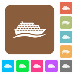 Cruise ship with wave rounded square flat icons