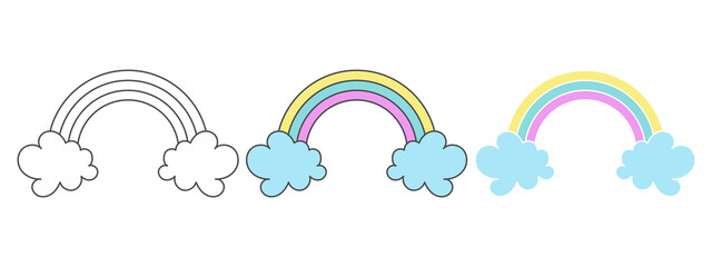 rainbow design vector. clipart cartoon illustration. black and white outline element