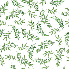 Naklejka na ściany i meble Seamless pattern with green palm tropic leaves. Hand drawn watercolor illustration.