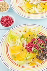 Spicy chicory salad with orange red buckwheat and black lentils series picture 01