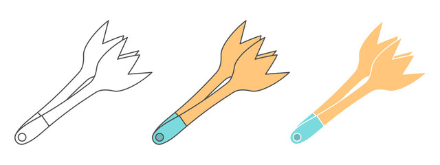 food tongs design vector. clipart cartoon illustration. black and white outline element