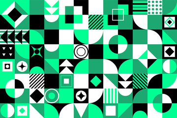 Neo geometric vector pattern. Modern grid pattern with geometrical shapes. Abstract green, white and black background.