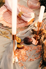 Wedding, wedding moment, decorations, decor, wedding decorations, outdoor wedding table for two Gold pendants pink decor