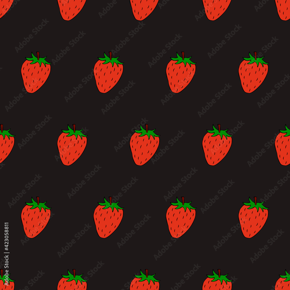 Aufkleber Strawberries Pattern. Black Background And Strawberries Simple Pattern.