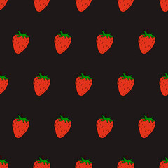Strawberries Pattern. Black Background And Strawberries Simple Pattern.