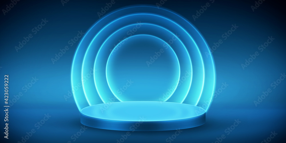 Poster abstract 3d rendered room and stage with free space for text copy and product placement with glowing