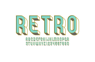 3D modern Font, trendy old alphabet, condensed letters from A to Z and numbers from 0 to 9, vector illustration 10EPS