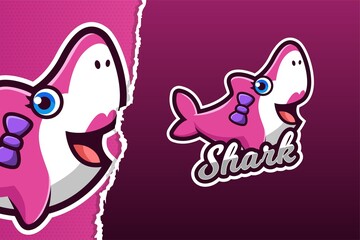 Pink Baby Shark Mascot Game Logo Template