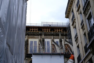 A close up on the north side of  the Parisian cathedral Notre Dame during its reconstruction. march 2021, Paris.