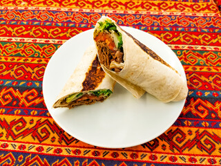 Doner kebab or shawarma in an Arabic restaurant