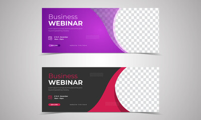 webinar invites style web Banner templates. Header Banner Live Business webinar promotion and Online Education other online Event seminars poster,  trendy color. design set.