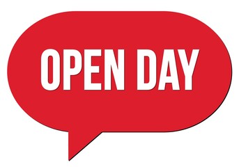 OPEN DAY text written in a red speech bubble
