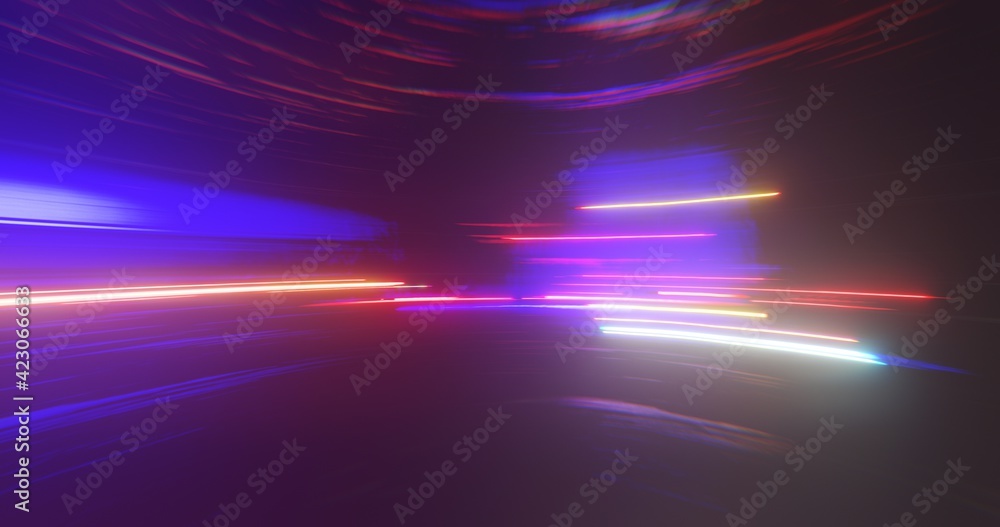 Poster abstract technology fast light strokes background with glowing light and fast motion. 3d rendering