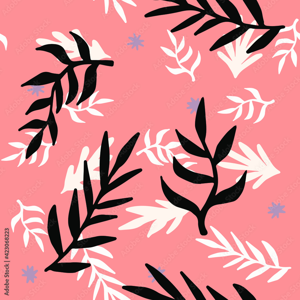Aufkleber Beautiful Mid- Century Boho style Pattern with Palm Branches. Repeating Vector Design in warm color palette.