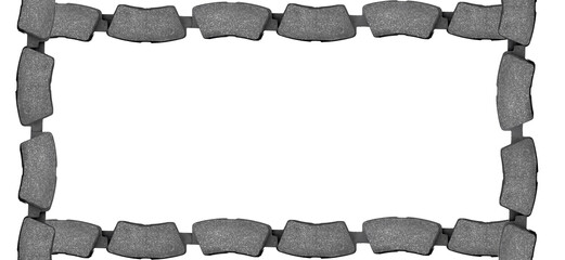 frame of front brake pads for disc brakes, decorative border from car spare parts isolated objects...
