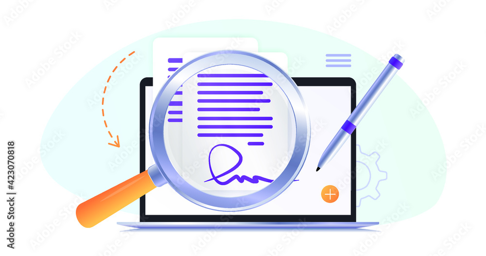 Aufkleber electronic contract or digital signature concept in vector illustration. signing an electronic contr
