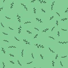 Seamless pattern with doodle branches and leaves.