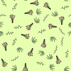 Seamless pattern with doodle flowers and leaves.