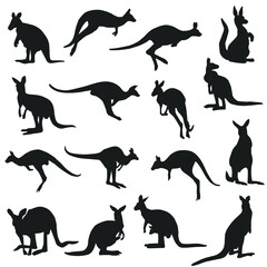 Kangaroo Silhouette Animal Illustration. Vector icons famous animals in Australia. 