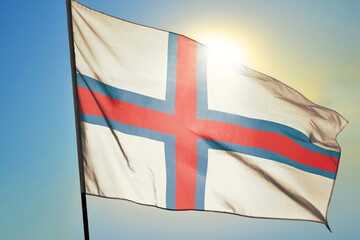 Faroe Islands flag waving on the wind