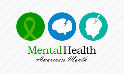 Mental health awareness month observed each year during May. it includes our emotional, psychological, and social well-being. It affects how we think, feel, and act. Vector illustration.