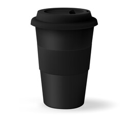 White mockup paper cup for hot coffee with black lid isolated on white background. Takeaway blank small tea cup for your design text or banner of brand.