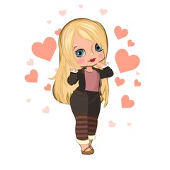 Little girl in pretty pants. Flirts. Handsome fashionable child. The isolated object on a white background. Vector illustration