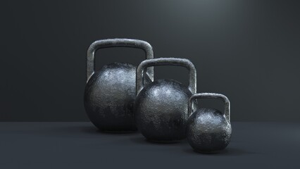 Naklejka na ściany i meble 3d rendering. kettlebells on a black background. fitness equipment