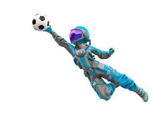 astronaut girl is playing football as a goalkeeper