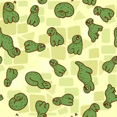 Cheerful funny dinosaur. Seamless dino illustration. Cartoon sketch style. Hand outline drawing of animal. vector