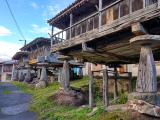 Fototapeta na wymiar Horreo, typical huts is Asturias, Sietes village, Asturias, Spain