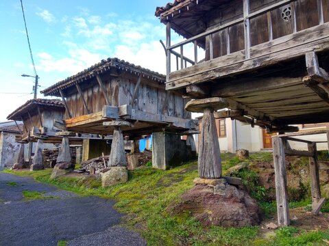 Horreo, typical huts is Asturias, Sietes village, Asturias, Spain