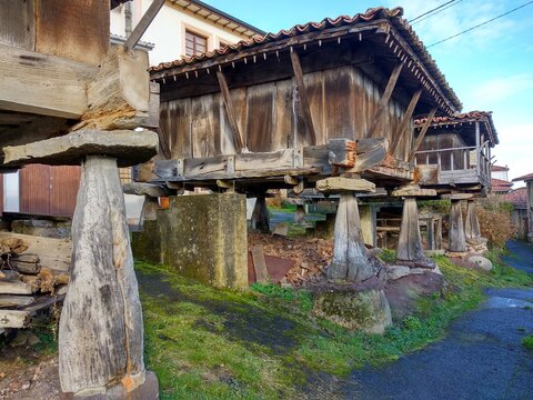 Horreo, typical huts is Asturias, Sietes village, Asturias, Spain