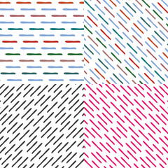 Set of seamless vector patterns with colorful slanted and straight lines. Simple striped painting for textile print, wallpaper, cards, wrapping paper,cover or website.